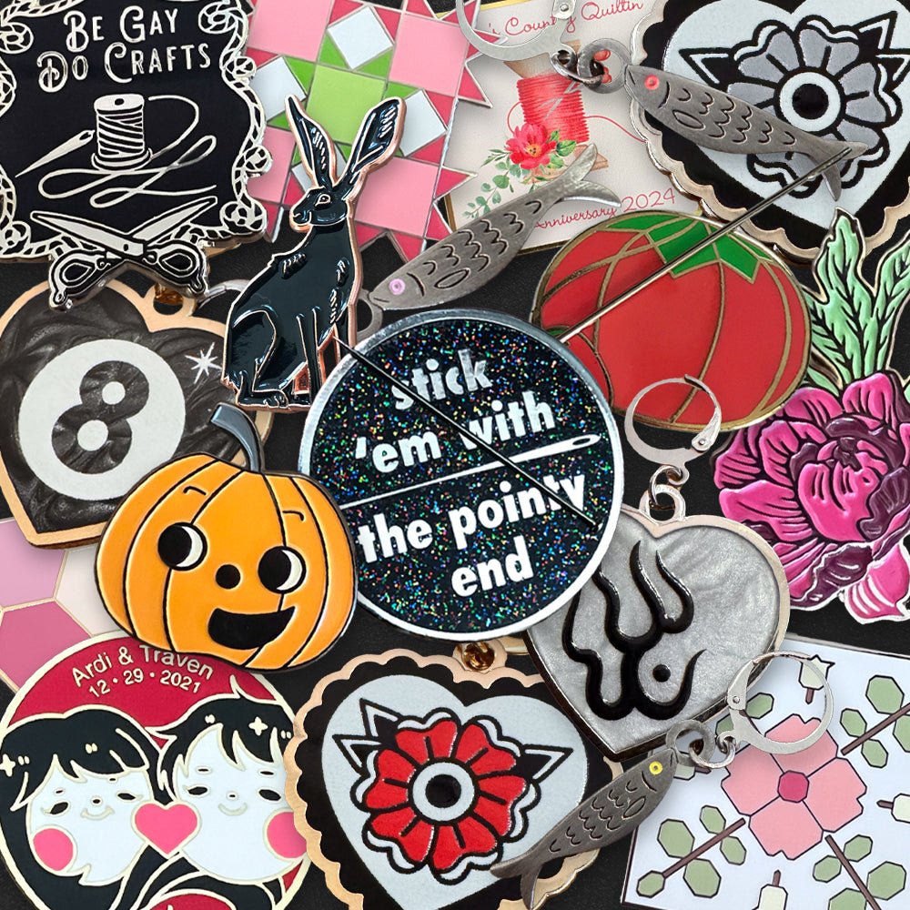 Custom Notions - Alchemy Merch - Custom Needle Minders - Custom Stitch Markers