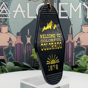 Load video: Custom Motel Keychains, Foil Embossed